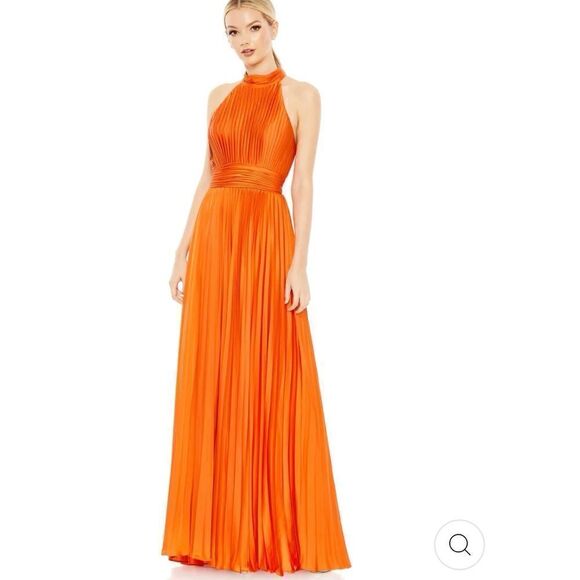 NEW Ieena for Mac Duggal pleated high neck satin sleeveless halter gown size 10 - Picture 1 of 12